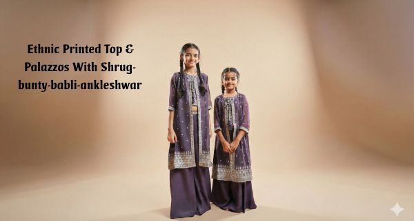 Ethnic Printed Top & Palazzos With Shrug-bunty-babli-ankleshwar